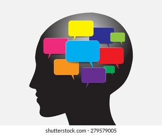head with Speech Bubbles. brain idea concept. technology template for computer graphic website internet and business. circuit. text box set. Silhouette. Infographics. vector. think