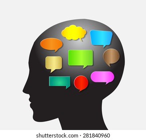 head with Speech Bubbles. brain idea concept. technology template for computer graphic website internet and business. circuit. text box set. Silhouette. Infographics. vector. think.