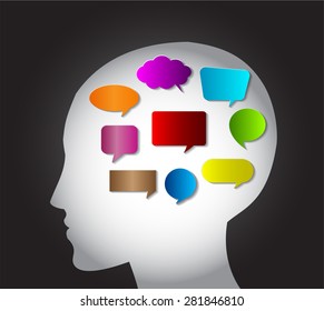 head with Speech Bubbles. brain idea concept. technology template for computer graphic website internet and business. circuit. text box set. Silhouette. Infographics. vector. think.