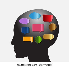 head with Speech Bubbles. brain idea concept. technology template for computer graphic website internet and business. circuit. text box set. Silhouette. Infographics. vector. think.