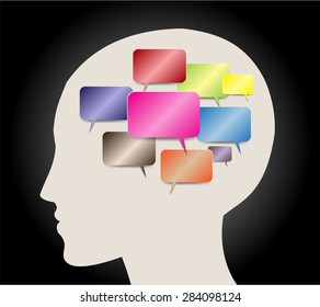 head with Speech Bubbles. brain idea concept. technology template for computer graphic website internet and business. circuit. text box set. Silhouette. Infographics. vector. think