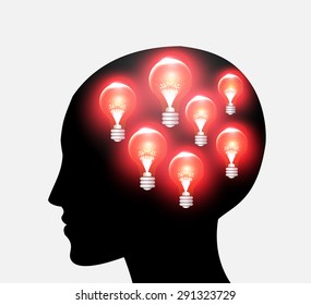 head with Speech Bubbles. brain idea concept. technology template for computer graphic website internet and business. circuit. text box set. Silhouette. Infographics. vector. think. red lamp