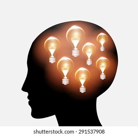 head with Speech Bubbles. brain idea concept. technology template for computer graphic website internet and business. circuit. text box set. Silhouette. Infographics. vector. think. brown lamp