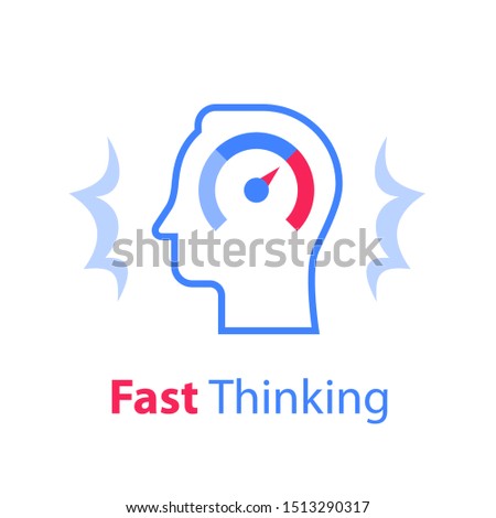 Head and speedometer, outline design, growth mindset, potential development, fast self improvement, soft skills training, boost efficiency, fast decision making, vector line icon