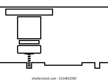 Head Spindle Tool Of Milling Machine CNC Factory Outline Icon Vector Design.