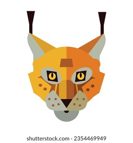 Head of spotted lynx. Muzzle of wild animal cartoon illustration. Wildlife and zoo concept. Sketchy geometric character, mascot. Colored flat vector isolated