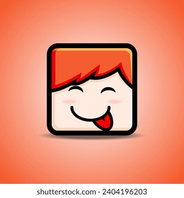 head square avatar  cute character, vector illustration  facial expression calm