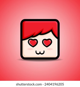 head square avatar  cute character, vector illustration  facial expression all in love