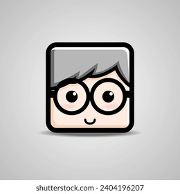 personaje lindo del avatar cuadrado de la cabeza, ilustración vectorial expresión facial inteligente
