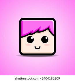 head square avatar  cute character, vector illustration  facial expression smile