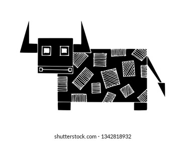 head square cow from side in silhouette - vector