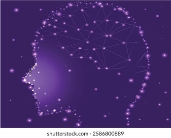 Head in stars with brain, intelligence, starry sky, human head and brain, science, space, human brain