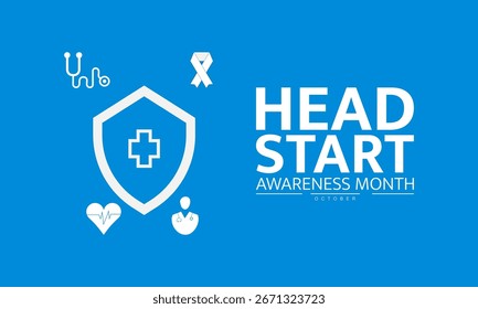 Head Start Awareness Monat Oktober Poster Design mit Kindern kreativ und Lernen Symbol Pädagogische Banner für frühkindliche Bildung Programm Schule Kampagne Vorlage für Web-Browser