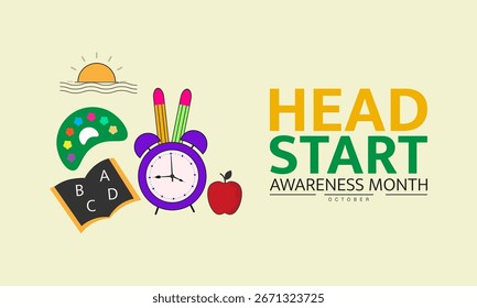 Head Start Awareness Month October Poster Design with Children ícone criativo e de aprendizagem Banner educacional para a primeira infância Programa de aprendizagem School Campaign Template for web browser