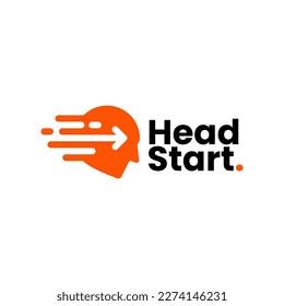 Head Start Front Forward Arrow Fast Quick Dash Logo Vector Icon Illustration