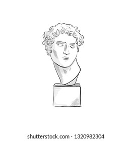 Head Statue Of David by Michelangelo. Modern graphic drawing of sculpture. 