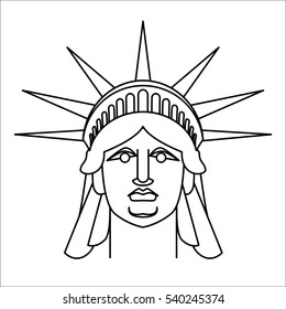 Head of Statue of Liberty  Linear style. Face sculpture America. Monument in US architecture. National Historic Landmark in United States.