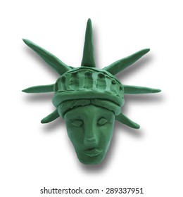 Head of Statue of Liberty on white background, for 4 July American Independence Day and other events. Vector illustration. Plasticine modeling.