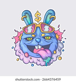 The head of a strange rabbit. Cartoon vector character. Trendy style. Vector illustration.