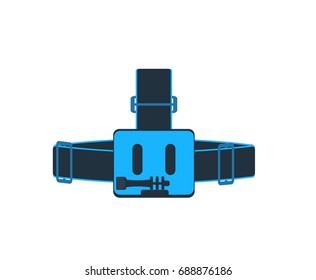 Head strap for action camera isolated vector icon. Outdoor activity, nature traveling equipment element.