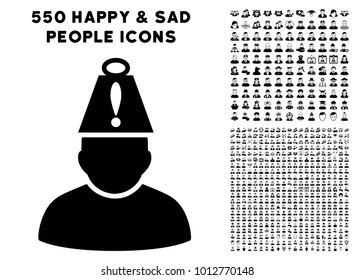 Head Stress icon with 550 bonus sad and glad user design elements. Vector illustration style is flat black iconic symbols.