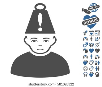Head Stress icon with bonus amour images. Vector illustration style is flat iconic cobalt and gray symbols on white background.