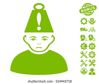 Head Stress icon with bonus tools symbols. Vector illustration style is flat iconic eco green symbols on white background.