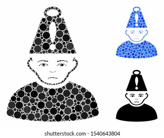 Head stress mosaic of circle elements in variable sizes and color tones, based on head stress icon. Vector circle elements are organized into blue composition.