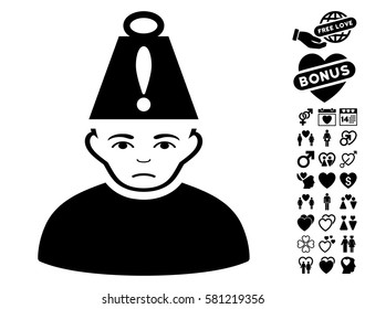Head Stress pictograph with bonus valentine graphic icons. Vector illustration style is flat iconic black symbols on white background.