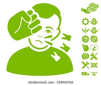 Head Strike icon with bonus settings design elements. Vector illustration style is flat iconic eco green symbols on white background.