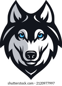 Head of Strong Wolf with Blue Eyes