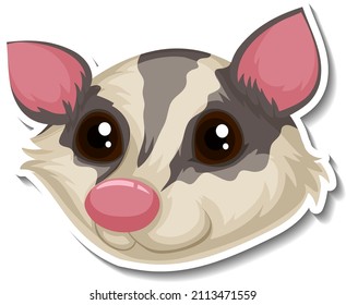 Head Of Sugar Glider Animal Cartoon Sticker Illustration