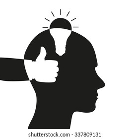 head with a super idea. praise, approval, thumbs up