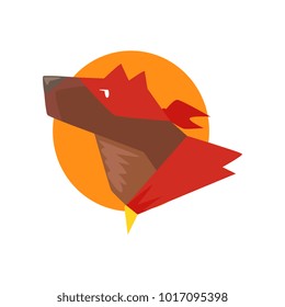 Head of superhero dog against the sun, super dog dressed in red cape and mask cartoon vector Illustration