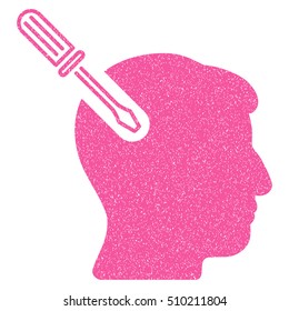 Head Surgery Screwdriver grainy textured icon for overlay watermark stamps. Flat symbol with dirty texture. Dotted vector pink ink rubber seal stamp with grunge design on a white background.