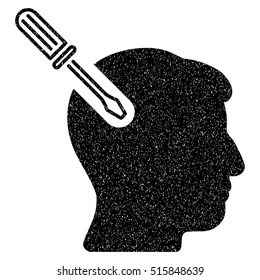 Head Surgery Screwdriver grainy textured icon for overlay watermark stamps. Flat symbol with dust texture. Dotted vector black ink rubber seal stamp with grunge design on a white background.