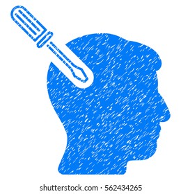 Head Surgery Screwdriver grainy textured icon for overlay watermark stamps. Flat symbol with dirty texture. Dotted vector blue ink rubber seal stamp with grunge design on a white background.