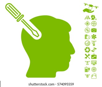 Head Surgery Screwdriver icon with bonus aircopter tools pictures. Vector illustration style is flat iconic symbols on white background.