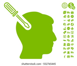 Head Surgery Screwdriver icon with free bonus images. Vector illustration style is flat iconic symbols, eco green color, white background.
