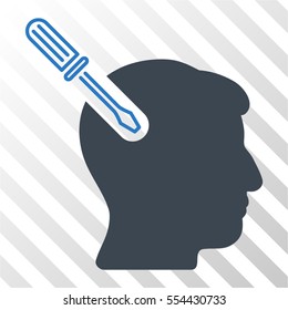 Head Surgery Screwdriver vector pictogram. Illustration style is flat iconic bicolor smooth blue symbol on a hatched transparent background.