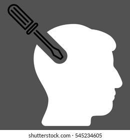 Head Surgery Screwdriver vector pictograph. Style is flat graphic bicolor symbol, black and white colors, gray background.