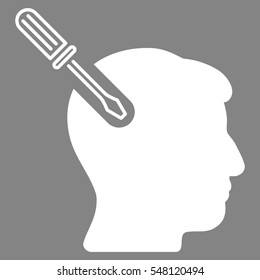 Head Surgery Screwdriver vector pictograph. Style is flat graphic symbol, white color, gray background.