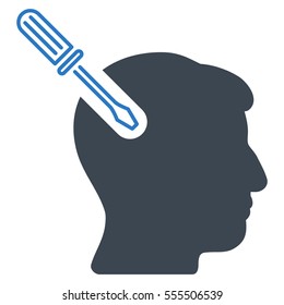 Head Surgery Screwdriver vector pictograph. Style is flat graphic bicolor symbol, smooth blue colors, white background.