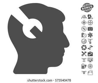 Head Surgery Wrench icon with bonus quadrocopter tools pictures. Vector illustration style is flat iconic symbols on white background.