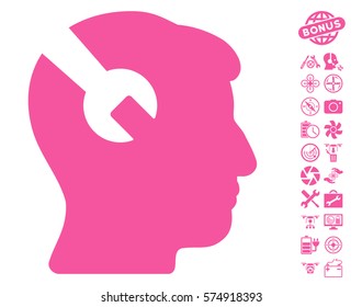 Head Surgery Wrench icon with bonus quadrocopter tools images. Vector illustration style is flat iconic symbols on white background.