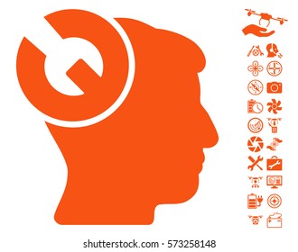 Head Surgery Wrench pictograph with bonus quadrocopter tools pictograms. Vector illustration style is flat iconic symbols on white background.