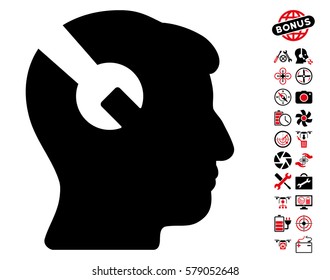 Head Surgery Wrench pictograph with bonus airdrone service pictograph collection. Vector illustration style is flat iconic intensive red and black symbols on white background.