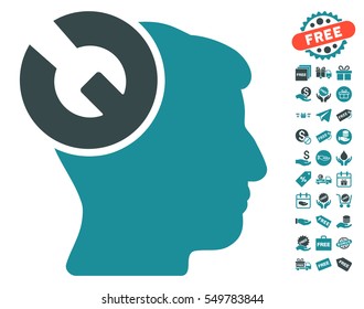 Head Surgery Wrench pictograph with free bonus symbols. Vector illustration style is flat iconic symbols, soft blue colors, white background.