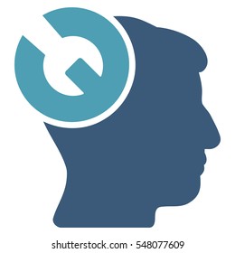 Head Surgery Wrench vector pictogram. Style is flat graphic bicolor symbol, cyan and blue colors, white background.