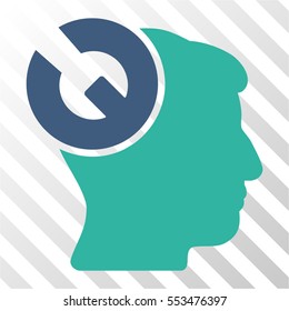 Head Surgery Wrench vector pictogram. Illustration style is flat iconic bicolor cobalt and cyan symbol on a hatched transparent background.
